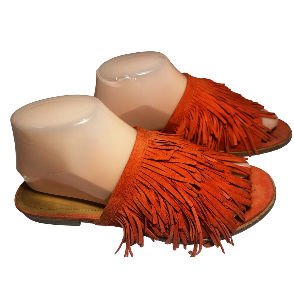 & Other Stories Shoes Womens Size 38 Suede Fringe Slides Sandals Leather Mule